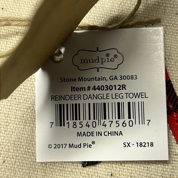 MUDPIE Set Of 2 Christmas HandTowels NEW Embroidered 3D Reindeer Dangle Leg Gift - Picture 12 of 14